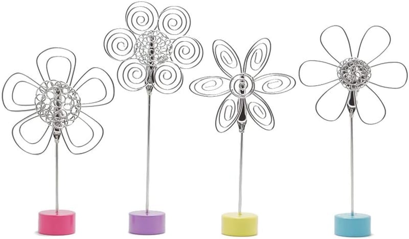Photo Memo Holder Stands – Flower Design, Set of 4 Displays
