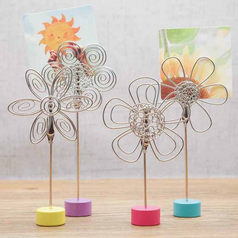 Photo Memo Holder Stands – Flower Design, Set of 4 Displays