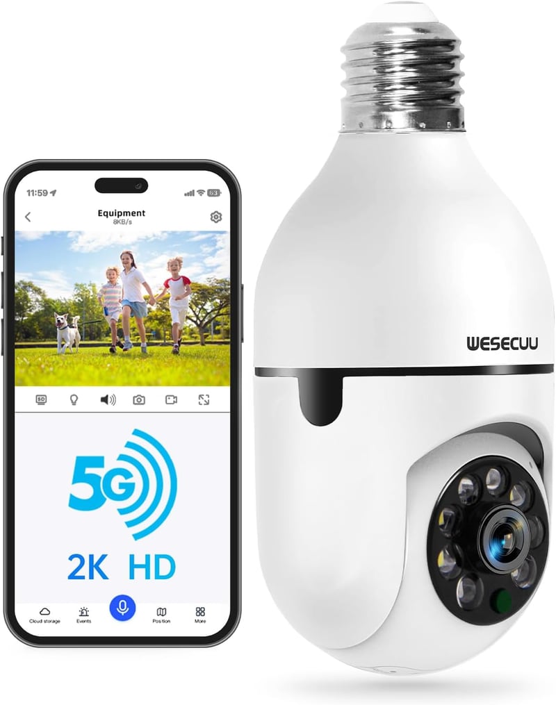 Outdoor Security Camera Bulb, 2K WiFi, Motion & Human Detection