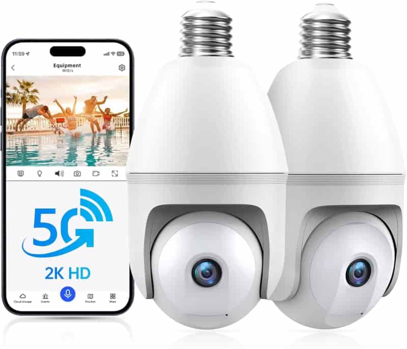 Outdoor 360° Light Bulb Security Camera, 2K, Motion Sensor