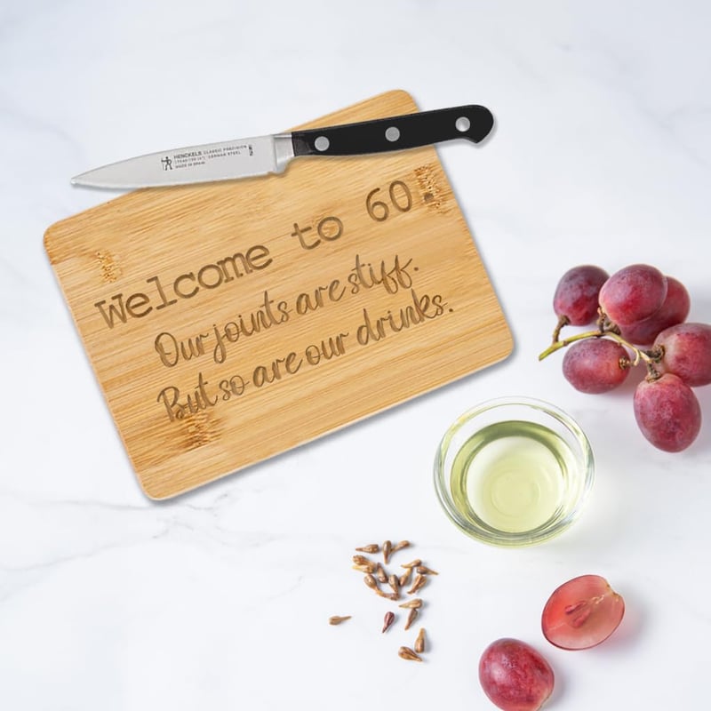 60th Birthday Bamboo Charcuterie Board – Funny Gift 6x8 Inch