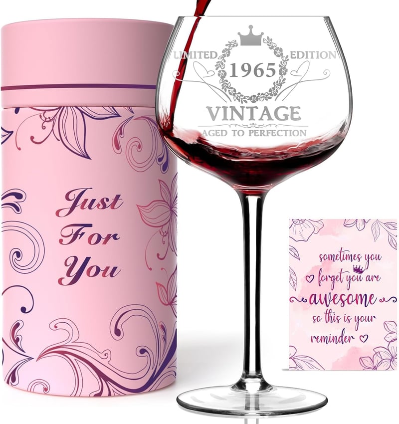 60th Birthday Wine Glass - Vintage 1965 Engraved Gift for Women