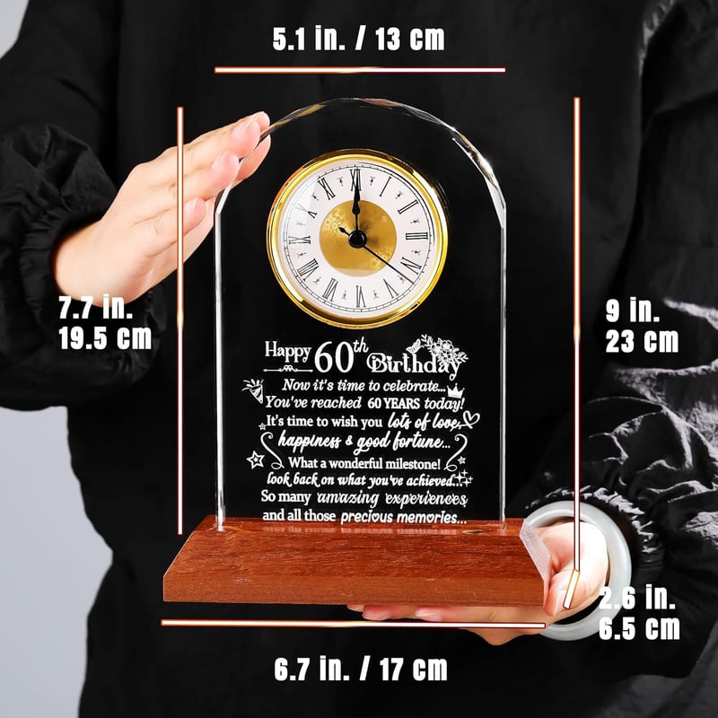 60th Birthday Quartz Clock with LED Wooden Base for Parents