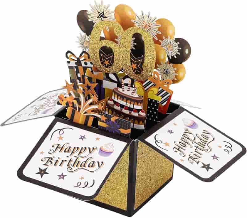 60th Birthday 3D Pop-Up Card with Envelope, Multicolored