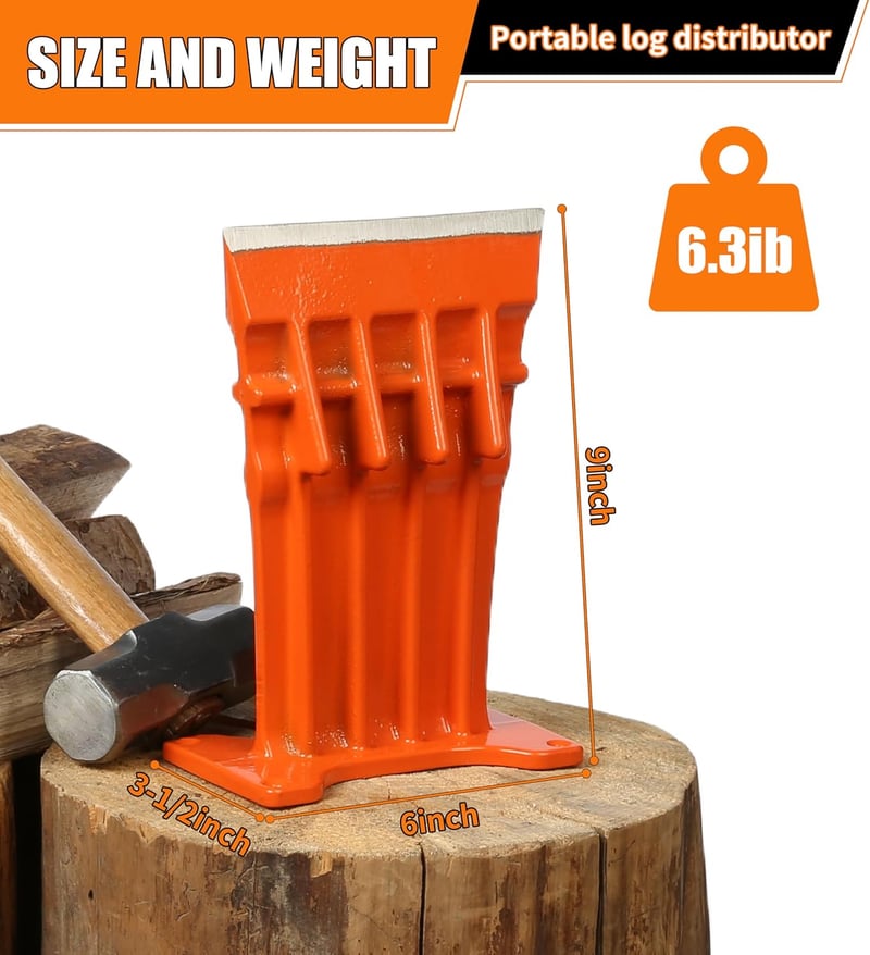 Firewood Splitter with Safety Cover, Orange, 6 Inch