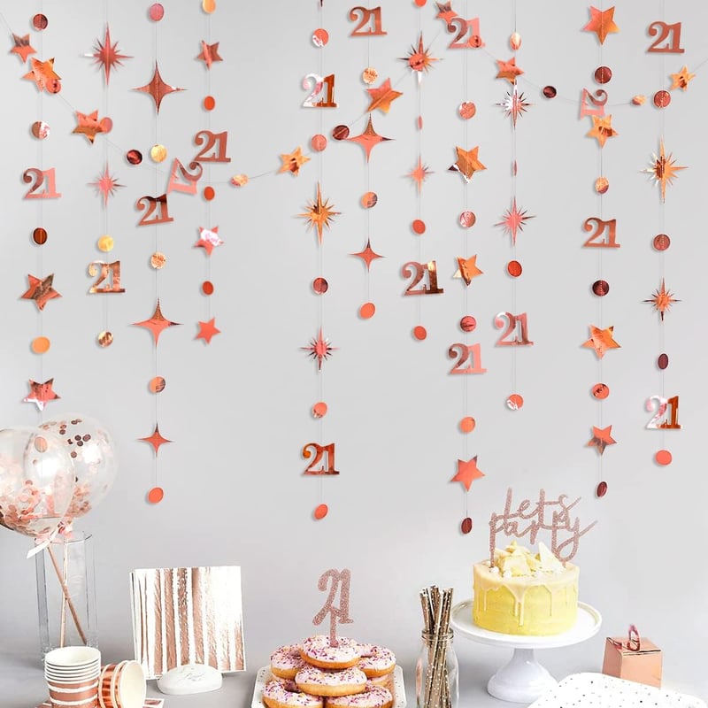 21st Birthday Rose Gold Garland Kit – Circle Star Bunting Decor