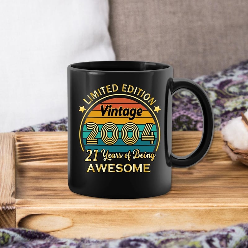 21st Birthday Coffee Mug Gift for Men and Women, 2004 Theme
