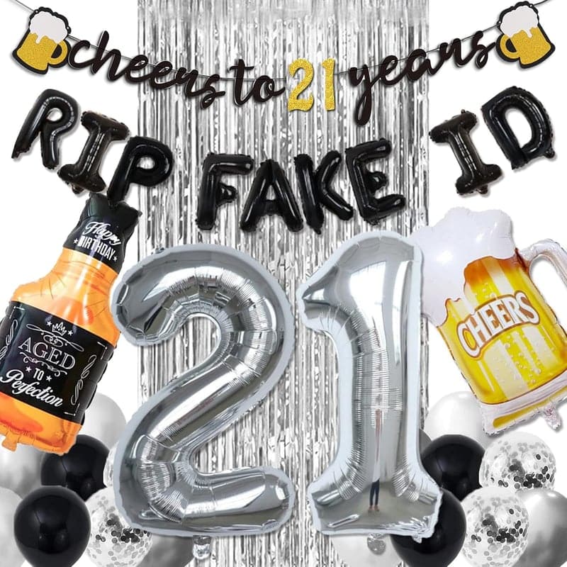 21st Birthday Party Decor for Him - Black & Silver Set
