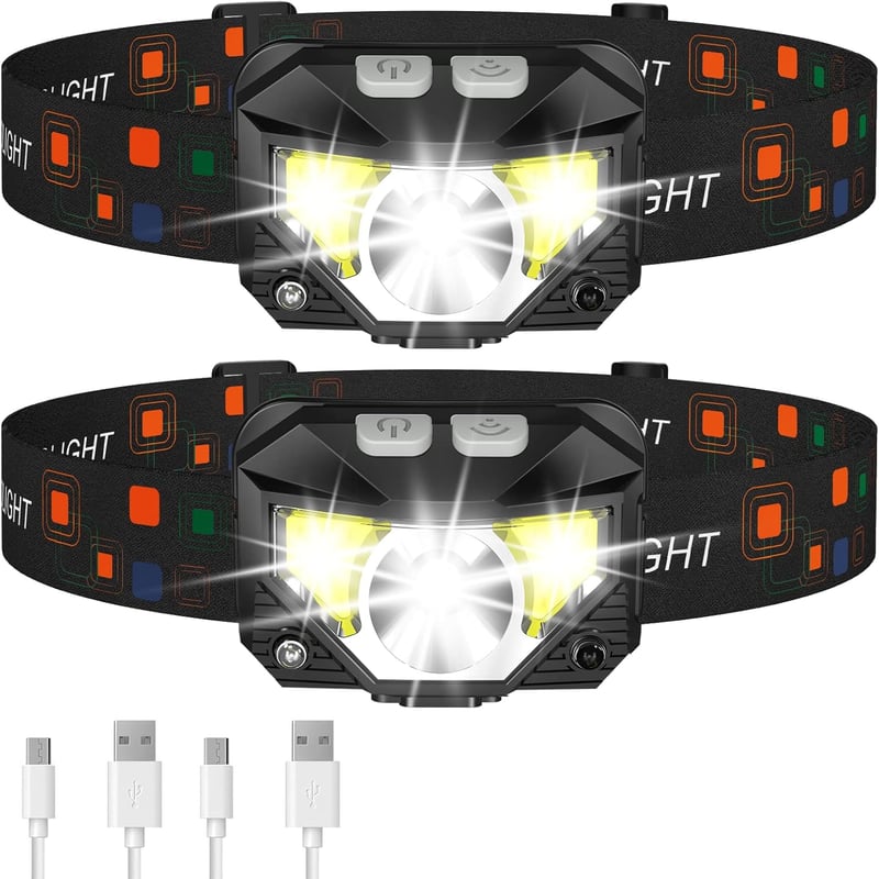 Headlamp Flashlight with Motion Sensor, 1200 Lumen LED, 2-Pack