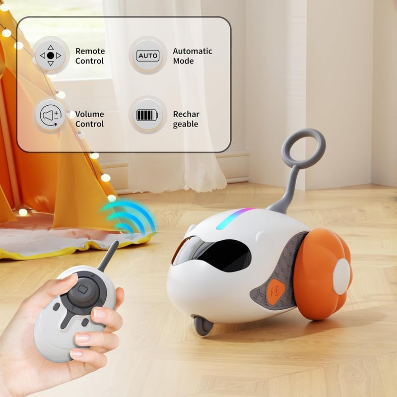 Rechargeable Smart Cat Toy with Joystick for Indoor Cats - Orange