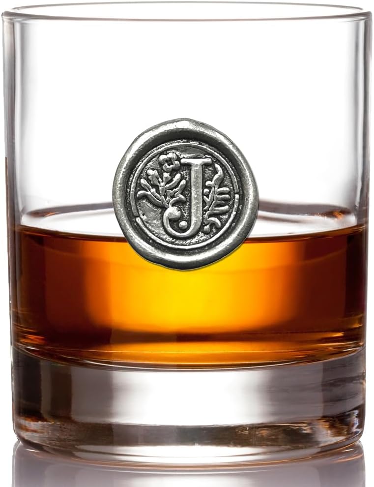 Personalized Monogram Whiskey Glass, 11oz Pewter Gift for Men