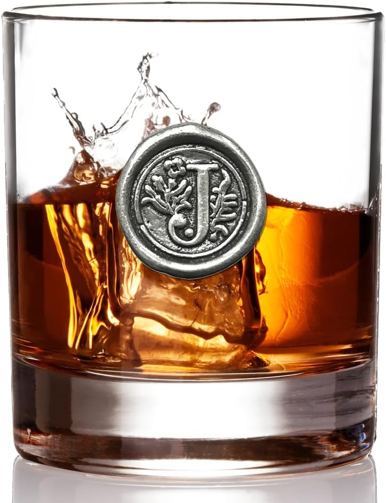 Personalized Monogram Whiskey Glass, 11oz Pewter Gift for Men