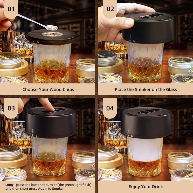 Whiskey Smoker Kit with Wood Chips for Men