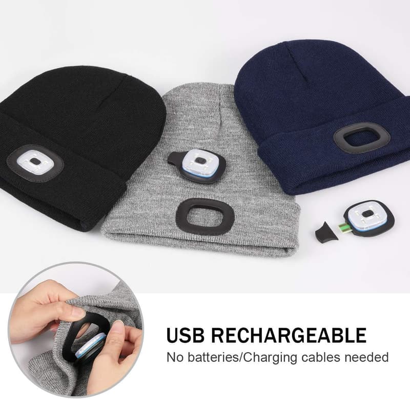 Winter LED Beanie, USB Rechargeable Unisex Headlamp