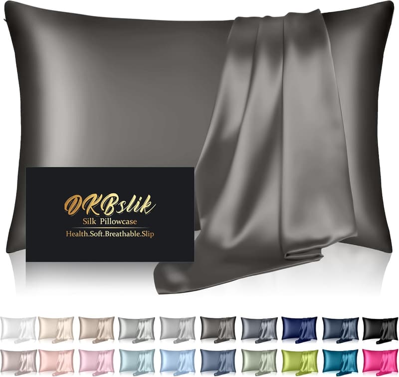 Mulberry Silk Pillowcase - Dark Gray, Cooling Satin