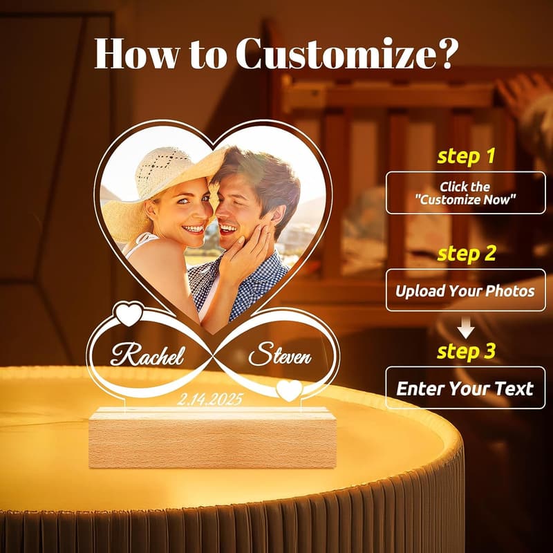 Anniversary Personalized Photo Frame with Night Light