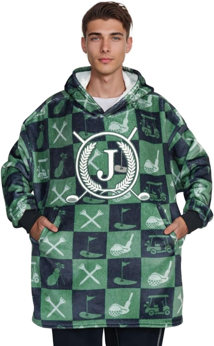 Golf Flannel Hoodie Blanket for Men, One Size, Green