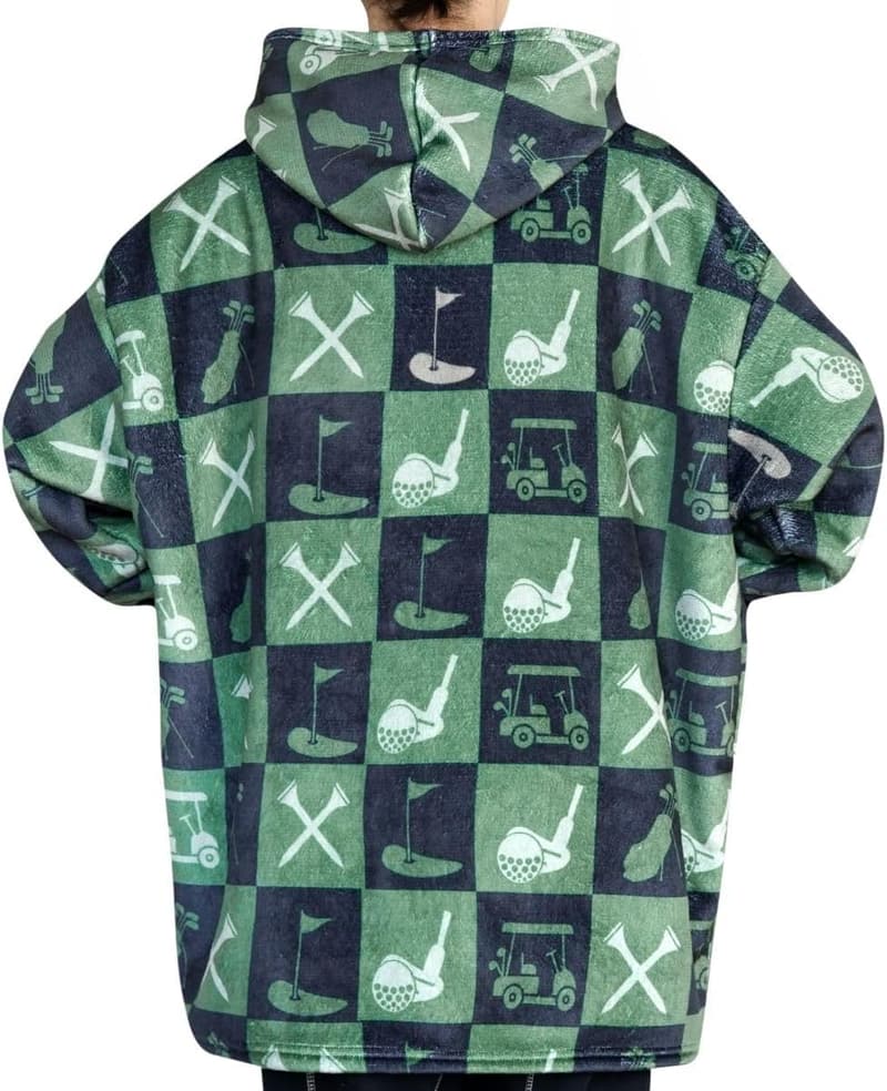 Golf Flannel Hoodie Blanket for Men, One Size, Green