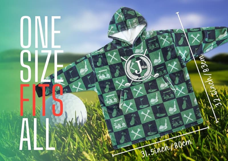 Golf Flannel Hoodie Blanket for Men, One Size, Green