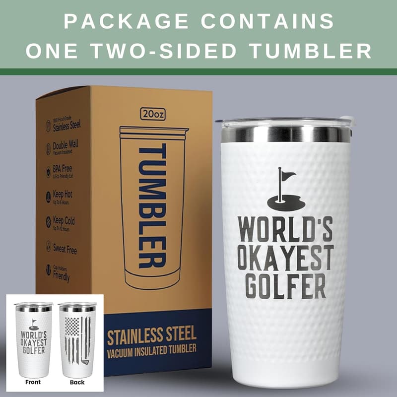 Father's Day Golf Tumbler for Men - 20 Oz Stainless Steel