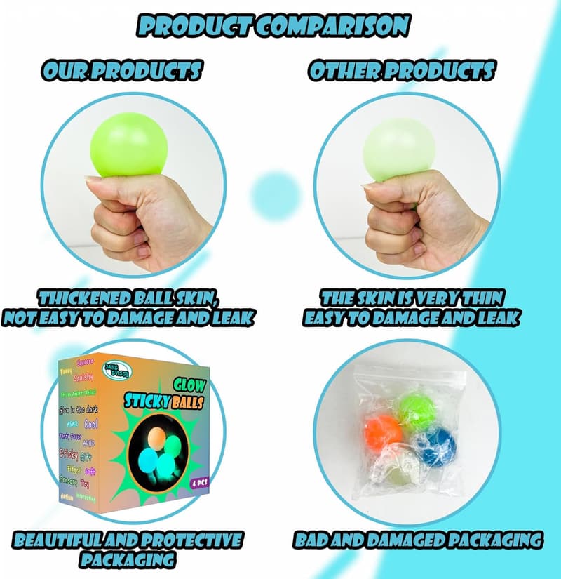 Glow-in-the-Dark Sticky Stress Balls for Kids & Adults