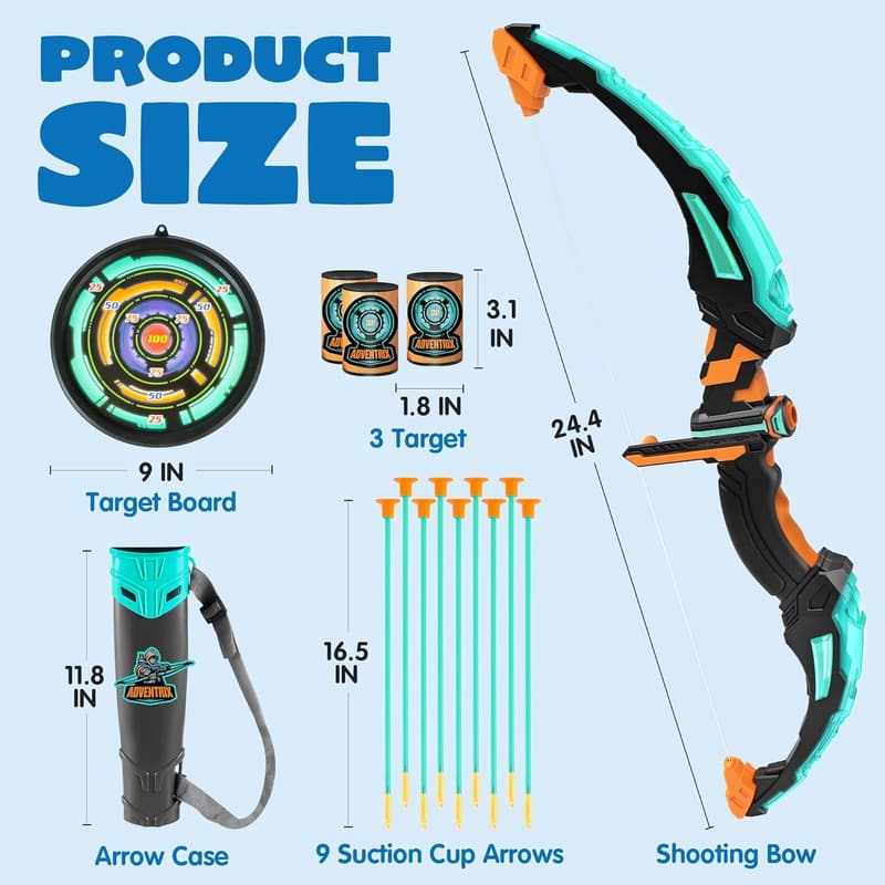 Kids Bow and Arrow Set with LED Lights, Ages 6-12