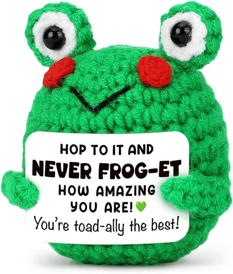 Christmas Frog Crochet with Positive Cards, Small Gift