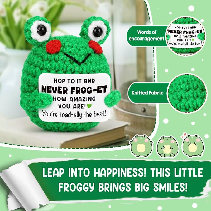 Christmas Frog Crochet with Positive Cards, Small Gift