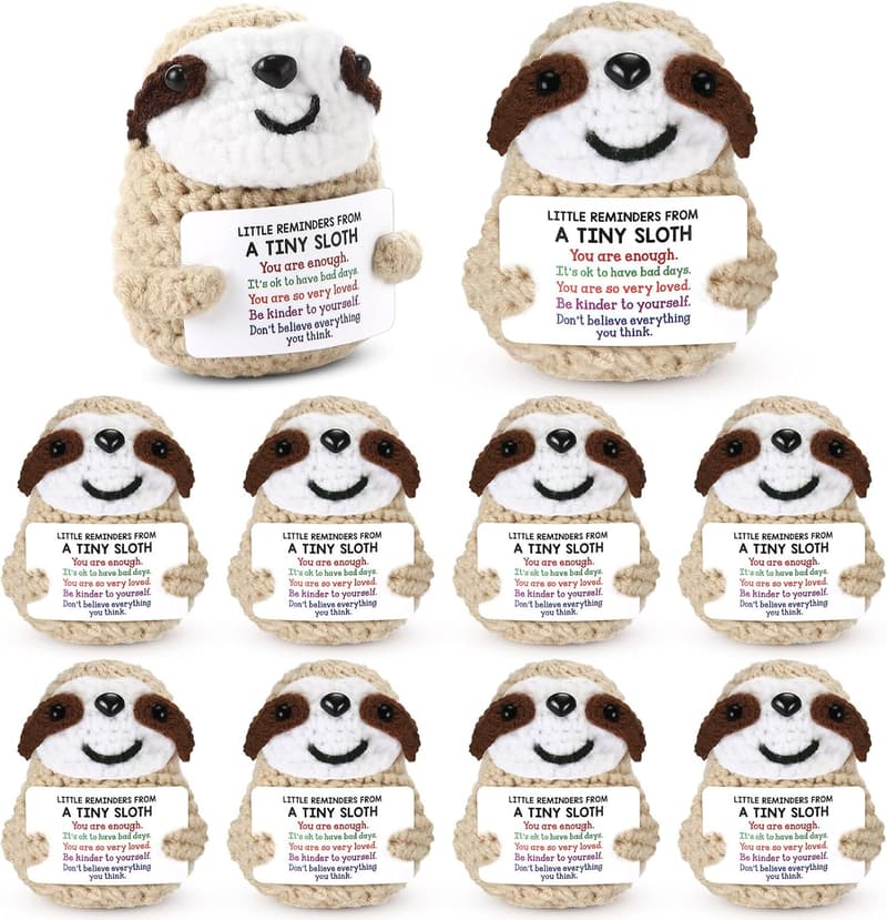 Graduation Positive Knitted Sloths with Card Set