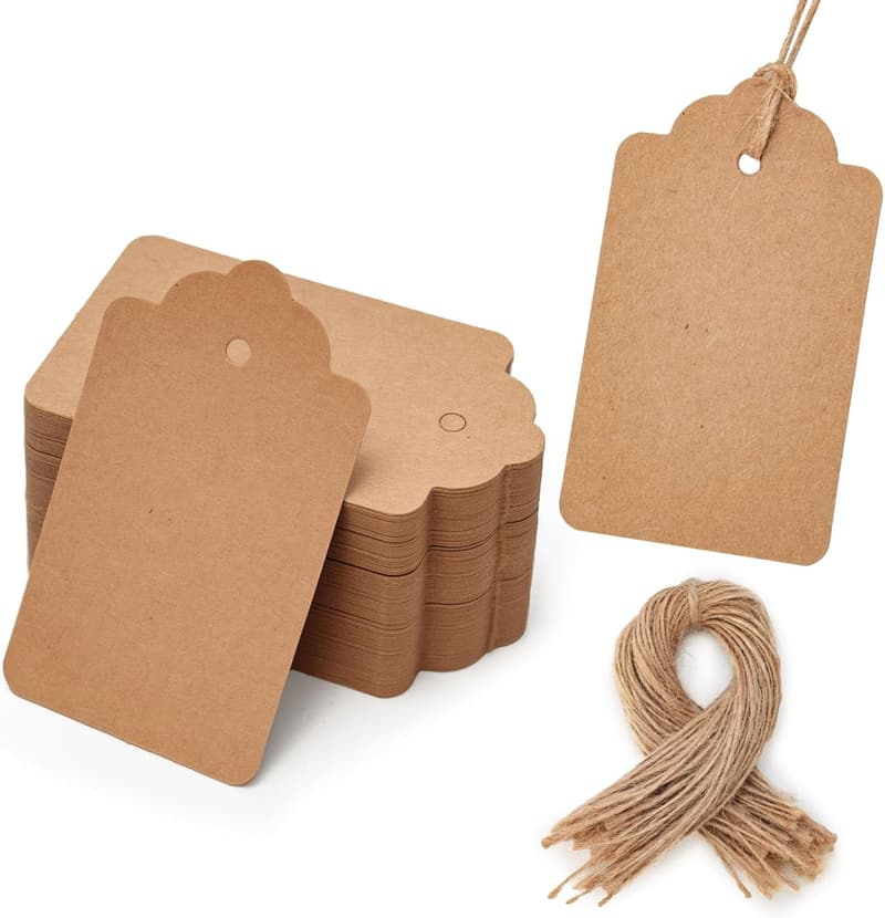 Wedding Brown Kraft Hang Tags with String, 100pcs