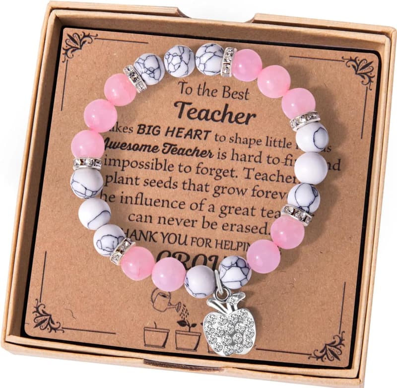 Teacher Appreciation Natural Stone Bracelet & Card