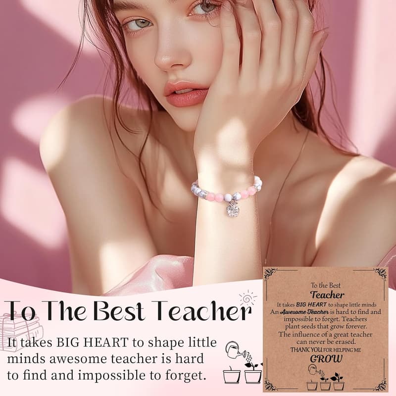 Teacher Appreciation Natural Stone Bracelet & Card