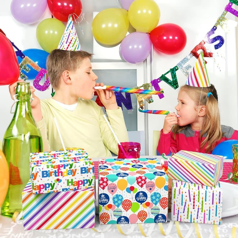 Birthday Gift Wrap - 12 Sheets with Candles & Balloons
