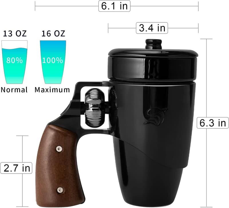 Father's Day Black Revolver Coffee Mug, 16 oz Ceramic