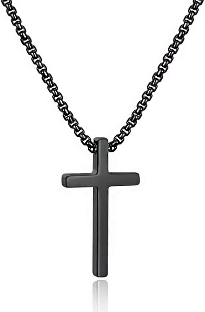 Men's Silver & Black Cross Necklace