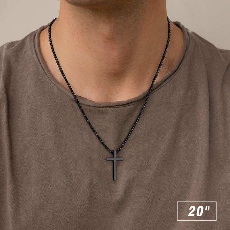 Men's Silver & Black Cross Necklace