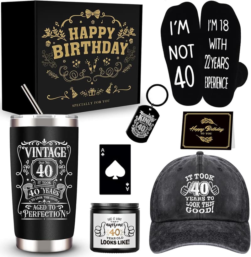 40th Birthday Gift Box: 20 Oz Tumbler & Scented Candle
