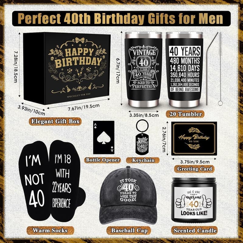 40th Birthday Gift Box: 20 Oz Tumbler & Scented Candle