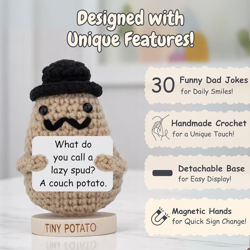 Father's Day Funny Potato Crochet Doll with Signs