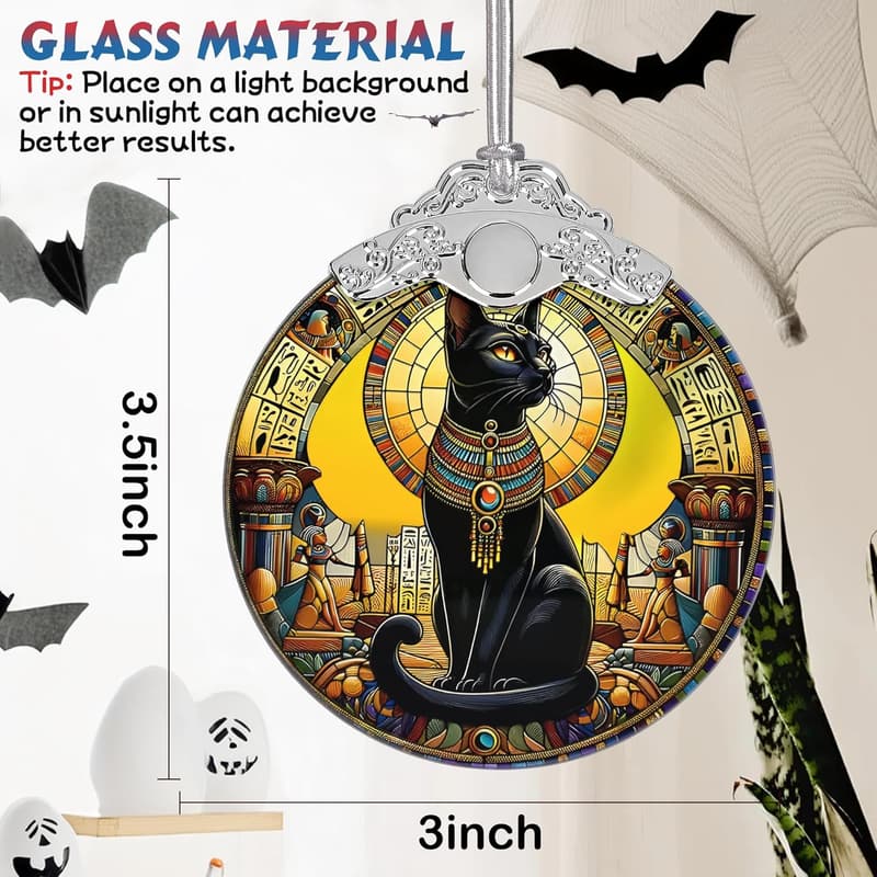 Exotic Black Cat Stained Glass Christmas Ornament