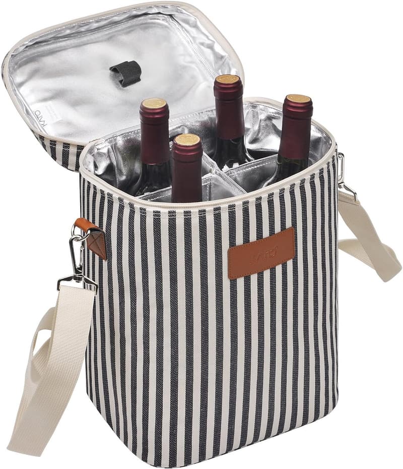 Wine Carrier Tote - 4 Bottle Insulated Stripe Bag