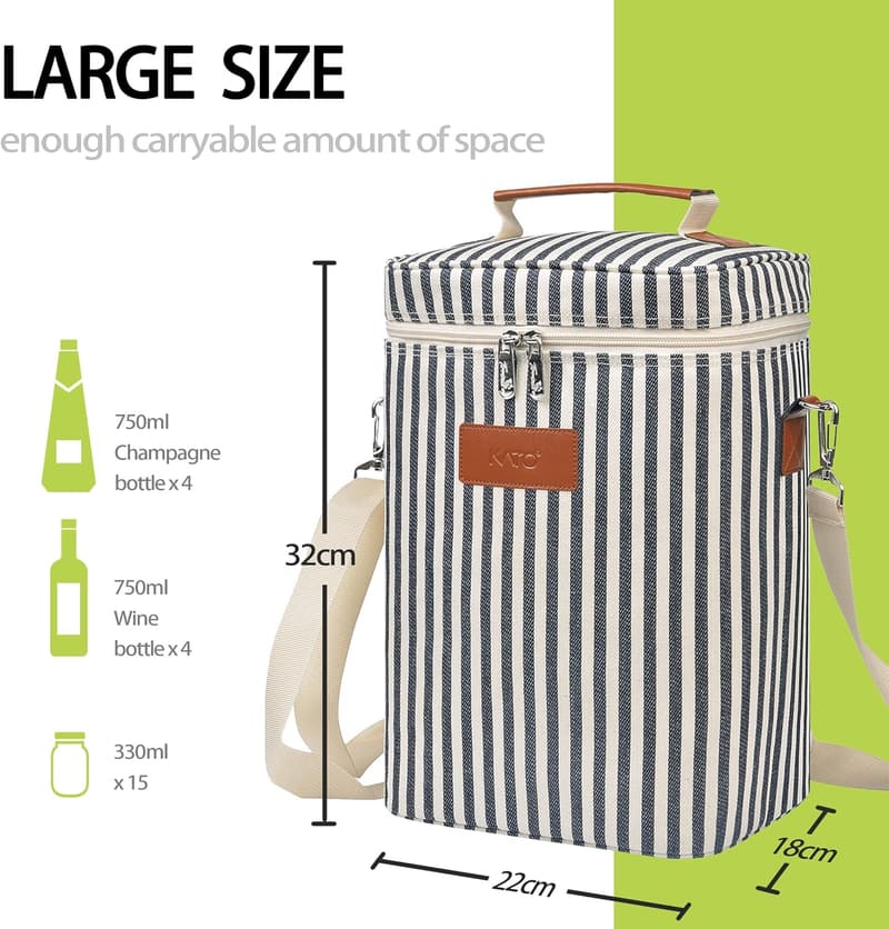 Wine Carrier Tote - 4 Bottle Insulated Stripe Bag
