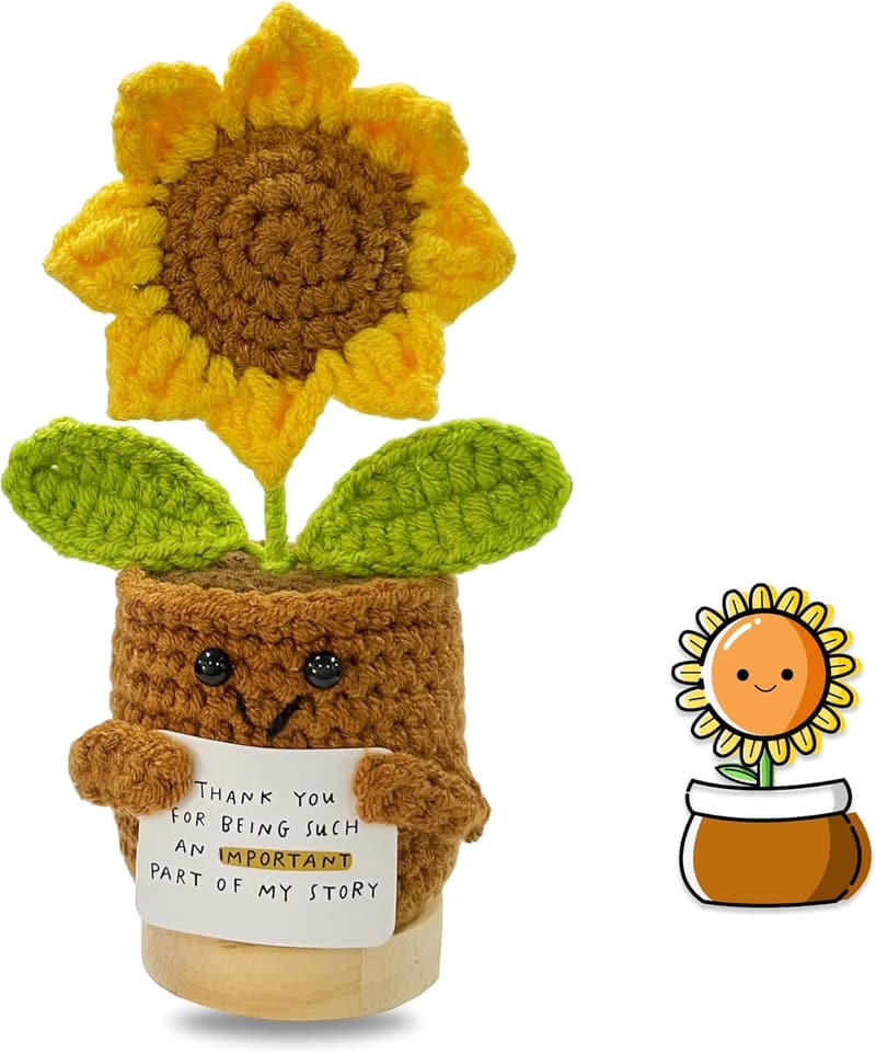 Thank You Sunflower Crochet Doll with Card Gifts