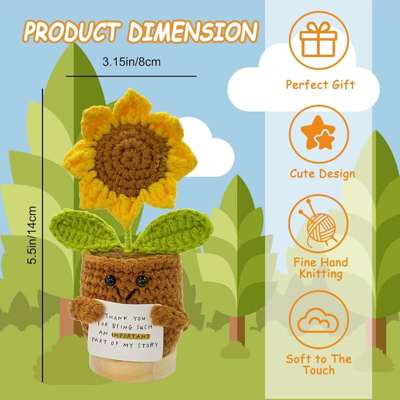 Thank You Sunflower Crochet Doll with Card Gifts