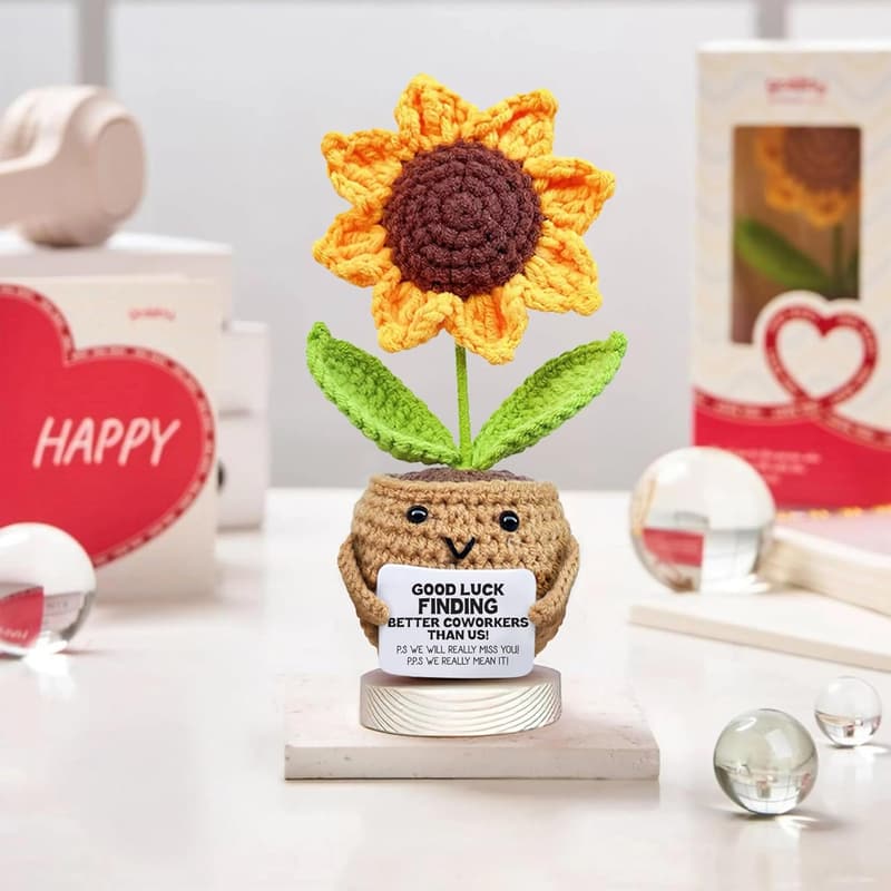 Coworker Farewell Sunflower Doll Crochet with Card
