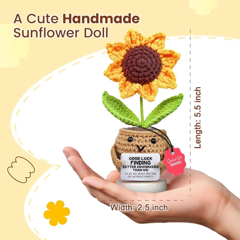 Coworker Farewell Sunflower Doll Crochet with Card