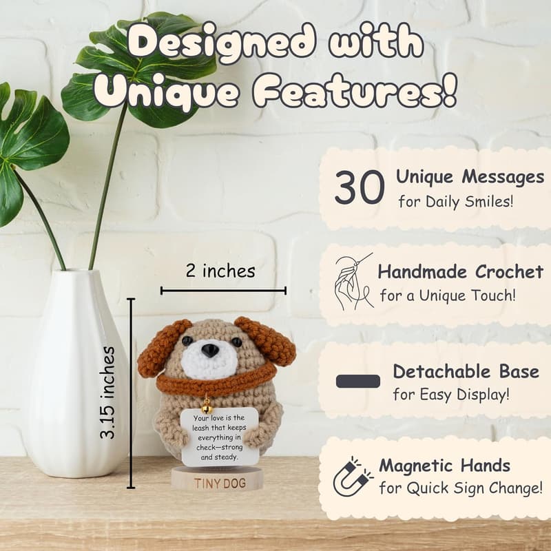 First Mother's Day Handmade Crochet Dog Doll with Affirmation Cards