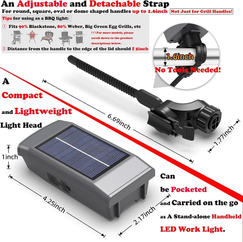Grill Light for Men: Solar & USB-C, 360° LED, Heat-Resistant