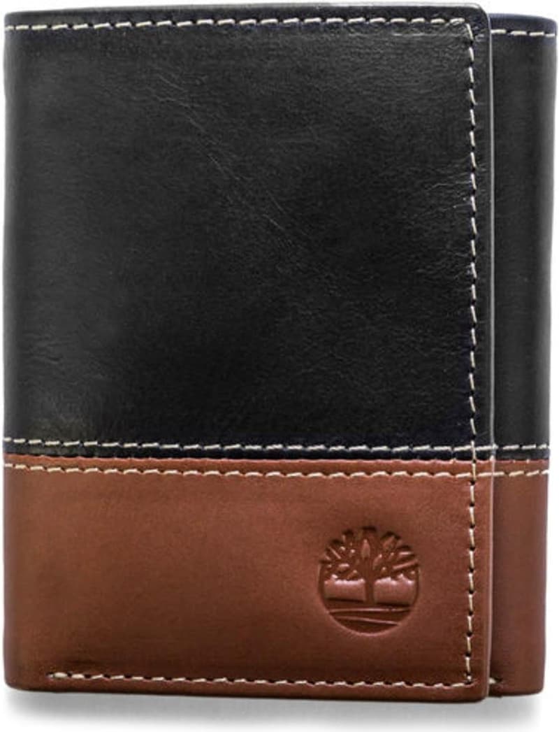 Men's Leather Wallet with ID Window, Black/Brown