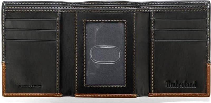 Men's Leather Wallet with ID Window, Black/Brown